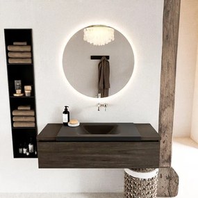 Mondiaz BUKLA badkamermeubelset 120x45x34cm 0 kraangaten wasbak midden solid surface Urban greeploos 1 lade met softclose Melamine Dark brown BUKLA10199