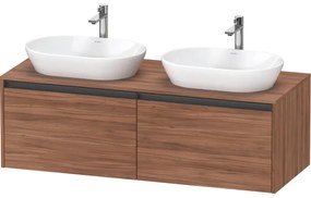 Duravit Ketho 2 wastafelonderbouwkast incl. consoleplaat met 2 laden voor dubbele waskommen 140x55x45.9cm met handgrepen antraciet noten mat K24888B79790000