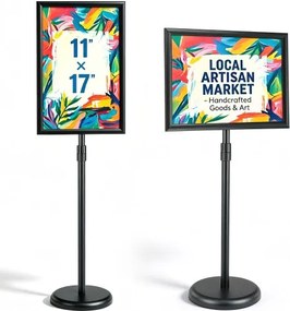 VEVOR Informatiestandaard 420 x 297 mm Verticaal en horizontaal verstelbare posterstandaard, robuuste staande bordhouder met ronde voet voor displays, reclame en buitengebruik, zwart