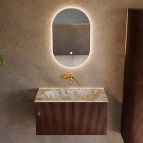 Mondiaz Kurve-dlux 80cm badmeubel ruby met 1 lade en wastafel big small midden zonder kraangat glace