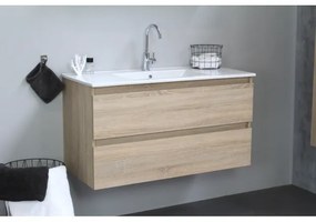 Basic Line Bella Badkamermeubelset - 100x55x46cm - 1 wasbak - Keramiek - Wit - 1 kraangat - Zonder spiegel - MDF Eiken SWGA100EIP1