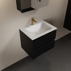 Mondiaz Aivy badmeubel 60cm urban met wastafel solid surface talc midden 1 kraangat en spiegelkast