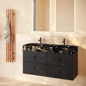 Muebles Murcia badmeubel ribbelfront 120cm antraciet met Portoro Gold wastafel met kraangaten
