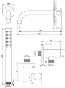 Brauer Black Edition thermostatische inbouw badkraan met uitloop en staafhanddouche set 3 zwart mat