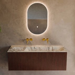 Mondiaz Kurve-dlux 120cm badmeubel ruby met 1 lade en wastafel big large midden zonder kraangat glace
