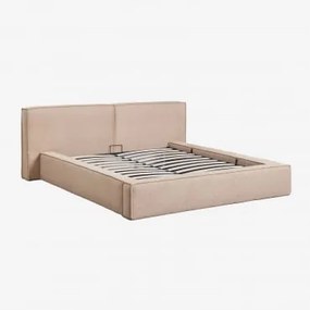 Bed Met Opklapbare Gestoffeerde Boxspring Lunari Licht Zandbruin Bouclé & 160 X 200 Cm & Zonder Matras - Sklum