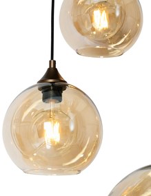 Eettafel / Eetkamer Art Deco hanglamp donkerbrons met amber glas ovaal 8-lichts - Sandra Art Deco E27 Binnenverlichting Lamp