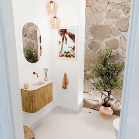 Mondiaz Joya DLux 65cm toiletmeubel ronding links/rechts oak met wastafel faye midden zonder kraangat meli