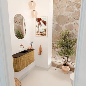 Mondiaz Joya 85cm toiletmeubel ronding links/rechts oak met wastafel faye midden zonder kraangat urban
