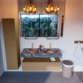 Mondiaz Alan DLux badmeubel 120cm oro 1 lade met wastafel lava dubbel 2 kraangaten