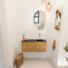 Mondiaz Joya DLux 90cm toiletmeubel oak met wastafel faye rechts zonder kraangat lava