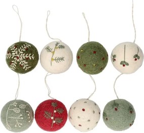 Kerstballen met takjes, vilt, set van 8, Ø5 cm