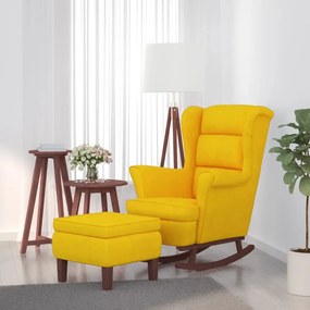 vidaXL Schommelstoel met houten poten en voetenbank fluweel geel
