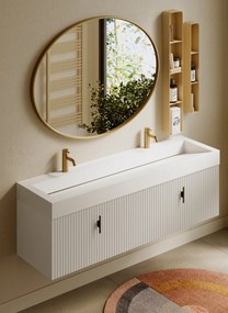 Muebles Calas badmeubel ribbelfront 160cm wit mat met solid surface wastafel met kraangaten