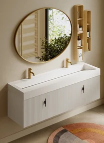 Muebles Calas badmeubel ribbelfront 160cm wit mat met solid surface wastafel met kraangaten