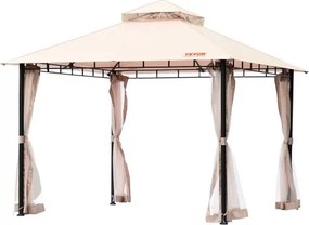 VEVOR Patio Gazebo voor 6-8 personen, 295x295cm Grote achtertuingazebo met klamboe, metalen frame en PU-gecoat 180g polyester, luifel voor terras, achtertuin, gazon, tuin