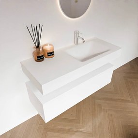 Zaro Alan badmeubel 110cm talc 1 lade met vrijhangende wastafel cloud rechts 1 kraangat talc