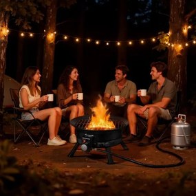 VEVOR Propaangasvuurkorf 60,5 cm, 53.000 BTU, Draagbare gasvuurkorf met grillrooster en lavastenen, Verstelbare vlam, Inklapbare poten, voor kamperen, terras, tuin, balkon, camper, zwart