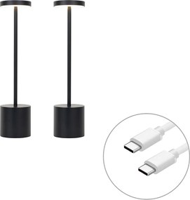 Set van 2 buiten tafellampen zwart met dimmer oplaadbaar - Dupont