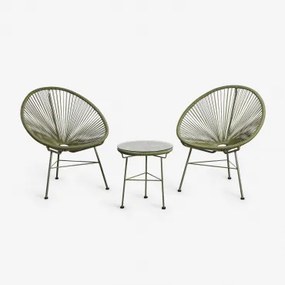 Tuinset Met 2 Fauteuils En Bijzettafel In Staal En Synthetisch Riet Nieuw Acapulco Groen – Intens Olijf - Sklum