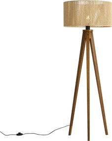 Vloerlamp vintage hout met beige papieren touw kap 50/50/25 - Tripod Classic