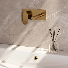 Brauer Gold Edition ColdStart wastafelkraan inbouw rechte uitloop met achterplaat model C2 geborsteld messing PVD