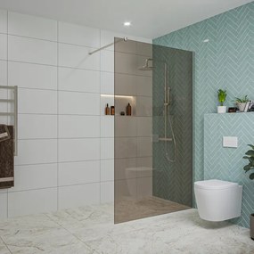 Fortifura Galeria inloopdouche - 120x200cm - rookglas - wandarm - Geborsteld RVS PVD (RVS) SW797944/SW797908