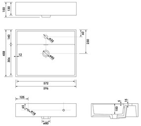 Brauer Gravity enkele wastafel mineraalmarmer 60cm zonder kraangat wit glans