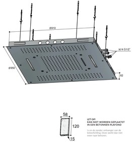 Hotbath Mate M173 inbouw hoofddouche met LED, waterval en spray 95cm chroom