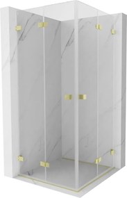 Mexen Lunar-F Duo inklapbare douchecabine 90 x 90 cm, transparant, geborsteld goud - 836-090L-090P-55-00