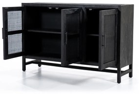 Eleonora Vic Zwart Dressoir Met Rotan Webbing - 125x35x80cm.