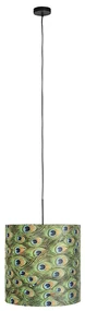 Stoffen Eettafel / Eetkamer Hanglamp met velours kap pauw met goud 40 cm - Combi Klassiek / Antiek E27 cilinder / rond rond Binnenverlichting Lamp