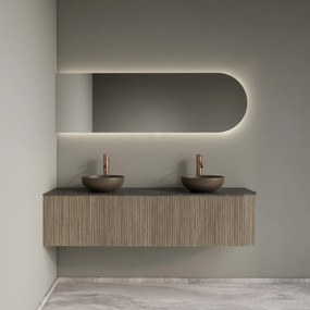 Gliss Design Alluro badmeubel ribbelfront met ronding rechts 160cm corn silk en zwart leisteen toppaneel