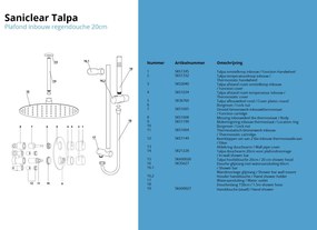 Saniclear Talpa inbouw regendouche rond met 20cm hoofddouche, plafondarm en glijstang chroom