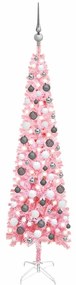 vidaXL Kerstboom met LED's en kerstballen smal 150 cm roze