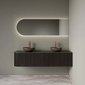 Gliss Design Alluro badmeubel ribbelfront met ronding links 160cm ebony en zwart leisteen toppaneel