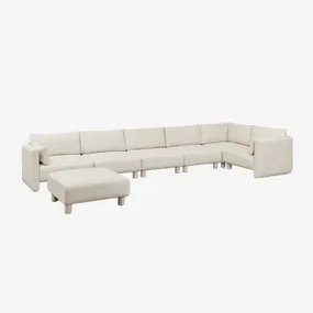 6-delige Modulaire Hoekbank En Poef In Artemisa Bouclé Stof Crèmebeige Boucléstof - Sklum