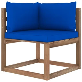 vidaXL Tuinhoekbank met blauwe kussens pallet