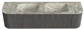 Mondiaz Kurve-dlux 170cm badmeubel ronding links/rechts shadow met 1 lade en 2 deuren en wastafel leaf dubbel zonder kraangat glace