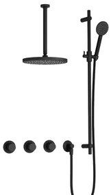 Hotbath Cobber IBS70 inbouwdouche met ronde handdouche, 30cm plafondbuis, 30cm hoofddouche en glijstang zwart mat
