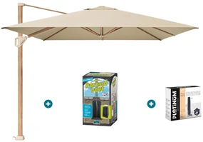 Platinum Challenger zweefparasol T1 Premium 4x3 m. - Champagne Teak - met ingraafvoet en hoes