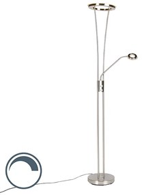 Moderne vloerlamp staal en glas incl. LED met leesarm - Divine