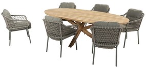 4 Seasons Outdoor Jura dining set olijfgroen met Prado tafel ovaal blad 240 cm      taupe weerbestendig