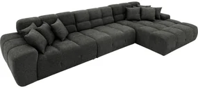 Goossens Excellent Bank Kubus - 30 X 30 Cm Stiksel zwart, stof, 1,5-zits, modern design met chaise longue rechts