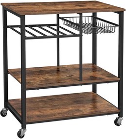 Nancy's Richland Vintage Keukenwagen - Serveerwagen - Keukentrolleys - Rustiek Bruin - Industriële Trolley - 80 x 40 x 86.5 cm