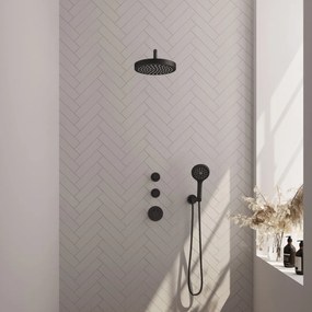 Brauer Stripe inbouw regendouche met 25cm hoofddouche, gebogen muurarm en 3 standen handdouche set 5 zwart mat