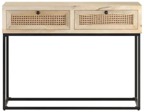 vidaXL Wandtafel 100x35x76 cm massief mangohout en natuurlijk riet