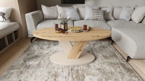 LOVA Eik Artisan/Beige (Champagne) - OVALE SALONTAFEL 110x60 cm MODERNE KOFFIETAFEL