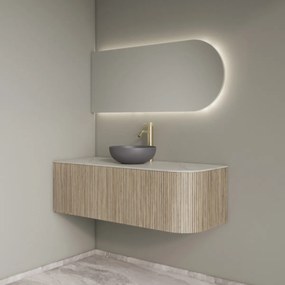Gliss Design Alluro badmeubel ribbelfront met ronding rechts 120cm corn silk en wit marmer toppaneel