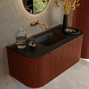 Mondiaz Kurve 100cm badmeubel ronding links/rechts ruby met 1 lade en 2 deuren en wastafel grunne midden zonder kraangat urban